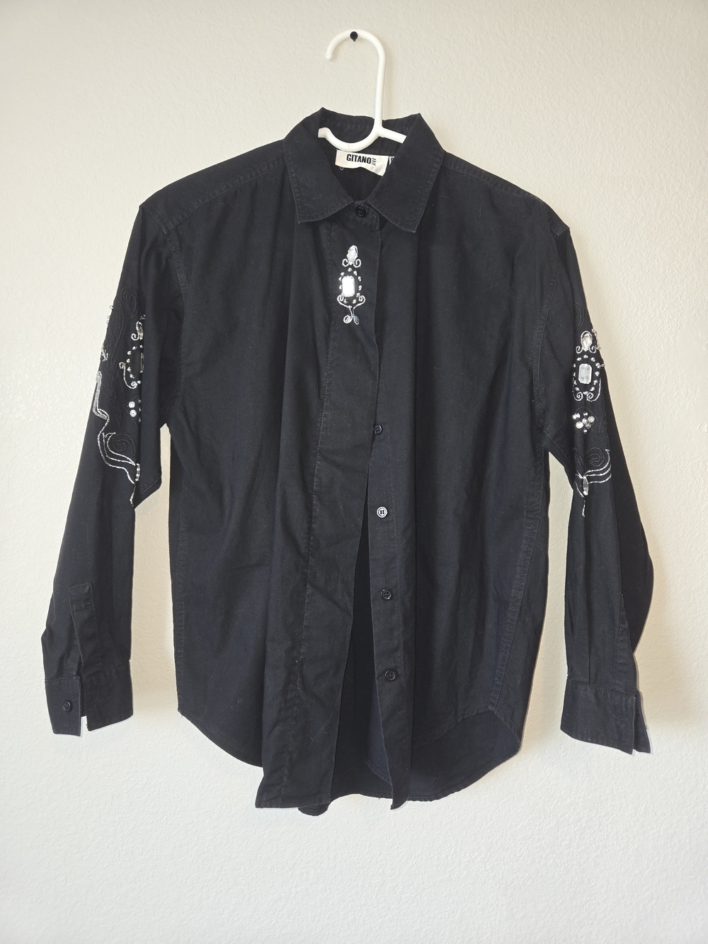 Gitano Women"s Black Cotton Western Button-Up Shirt Long Sleeve Embellished S